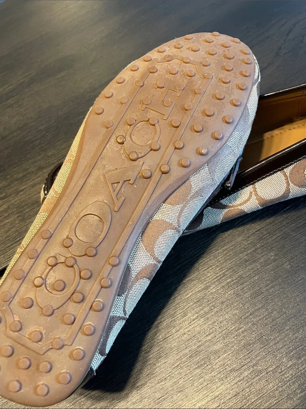 Coach Tan & Brown Signature Canvas Loafers with Metal Bit